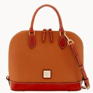 Dooney & Bourke Tan and Red Satchel with Gold Accents